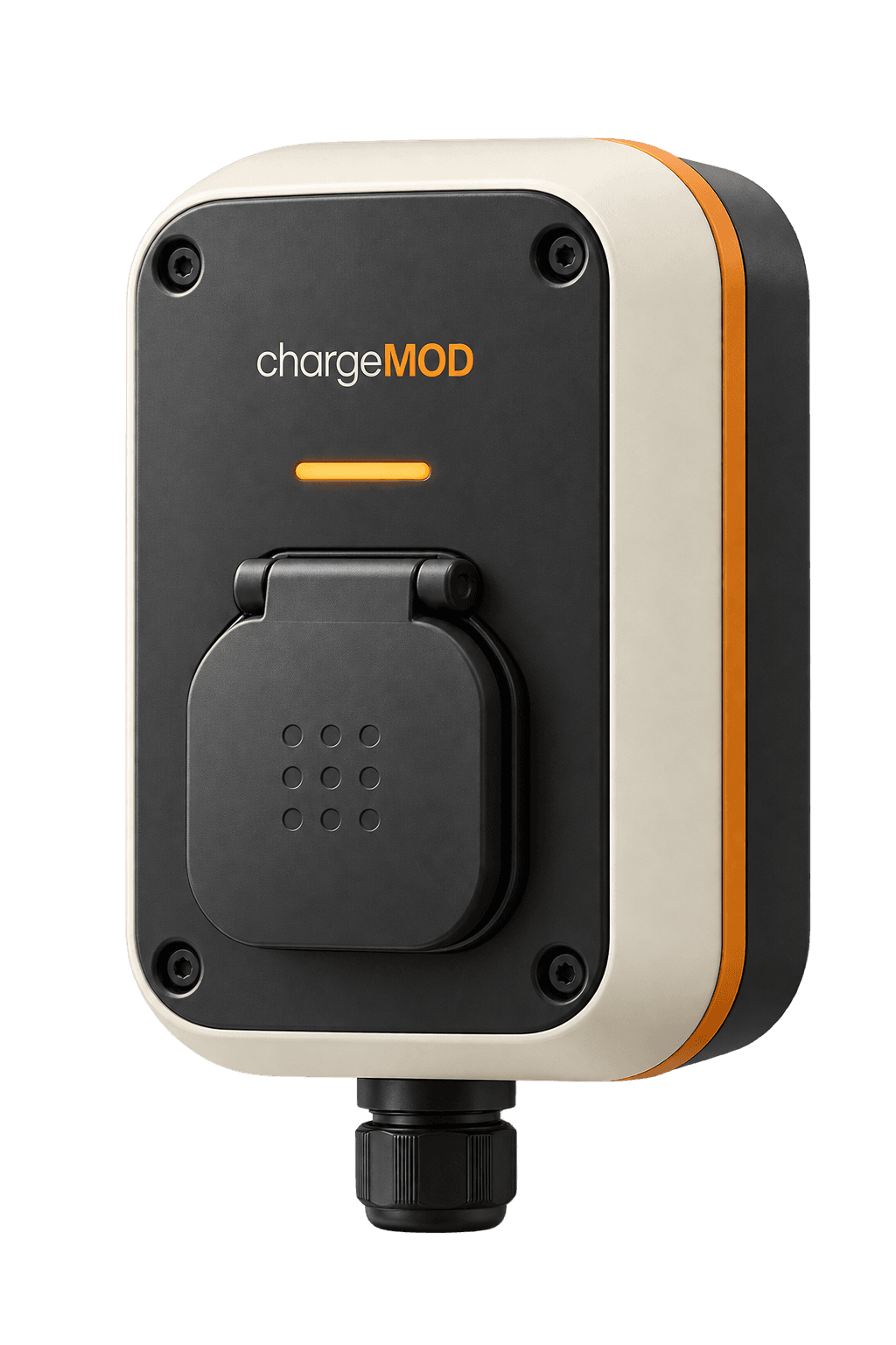 Illustrative LEV AC charger in ivory, graphite and orange